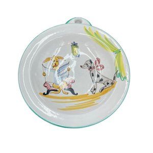 Antique Childs Ceramic Hot Water Warming Dish with Dogs Made In Italy Plate